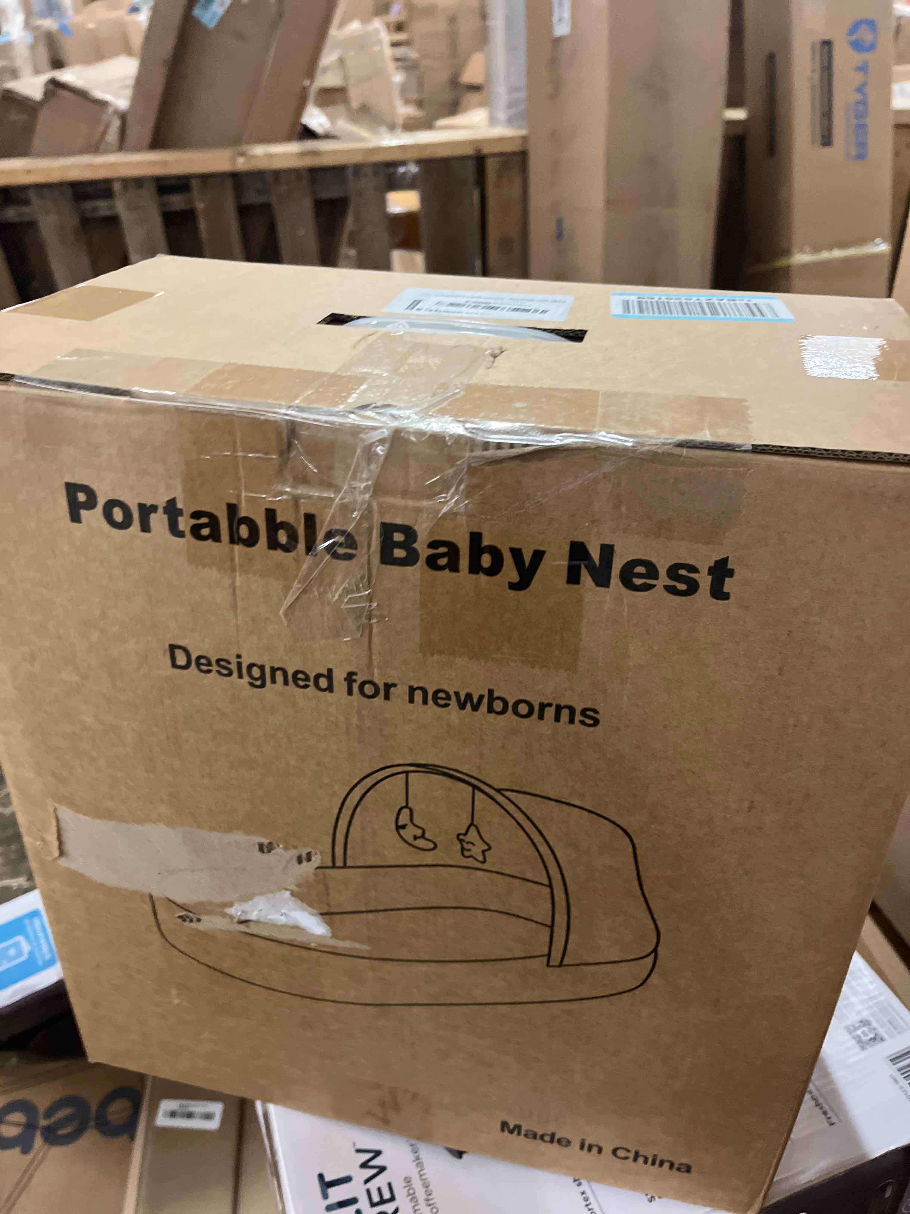 Condition photo showing New/Like New for portable newborn nest lounger with canopy & mosquito net-lightweight foldable newborn play support & pad and washable cover, indoor-outdoor use (grey)