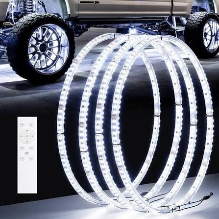Beatto Pure White 8Pods Rock Lights and 17inch Double Row Wheel Ring Lights Combo 6000K LED Underglow Light and Rim Light Kit Fit for Trucks, Pickup