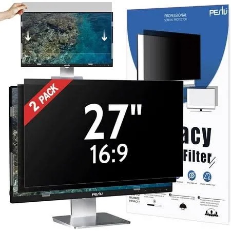 peslv [2-pack] 27 inch privacy screen for computer monitor 16:9 aspect ratio, eye protection anti blue light glare shield, 27inch removable black blackout anti spy desktop security private filter