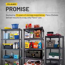 Condition photo showing New/Like New for plano 4-shelf standard duty plastic storage shelves 48'' x 21'' x 14'' 200lb capacity