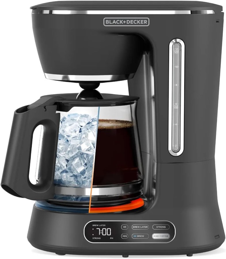Condition photo showing New/Like New for black+decker split brew 12-cup digital coffee maker, cm0122, iced or hot coffee, programmable, quick touch, 4-hour keep warm
