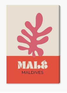 Wynwood Studio Typography and Quotes Contemporary Wrapped Canvas Art - Travel to Male, Wall Art for Living Room, Bedroom, and Bathroom, 24" x 36", Red and White Home Decor