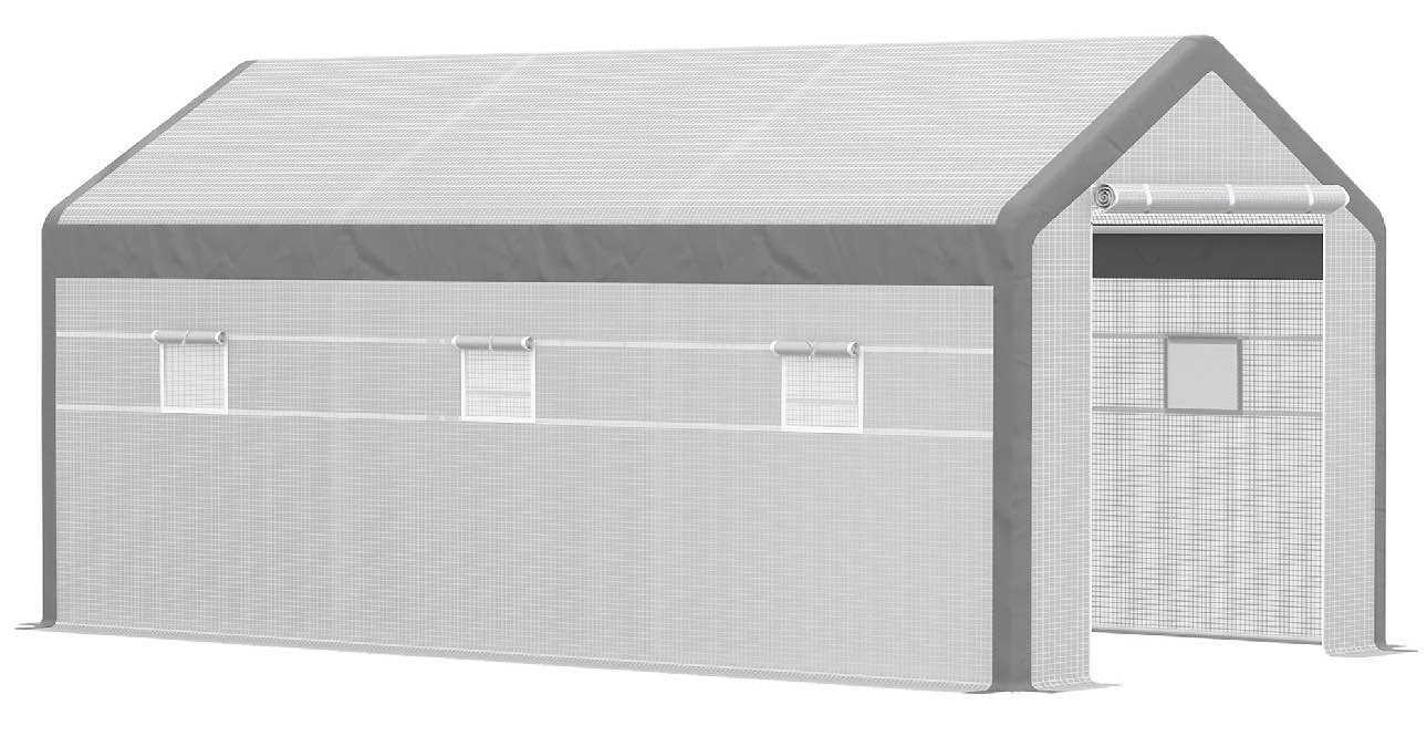 Outsunny 20' L x 10' W x 9' H Large Walk-in Greenhouse with Roll Up Door, 8 Closeable Windows, & Weather PE Cover ( Incomplete Box 3 of 3 ONLY)