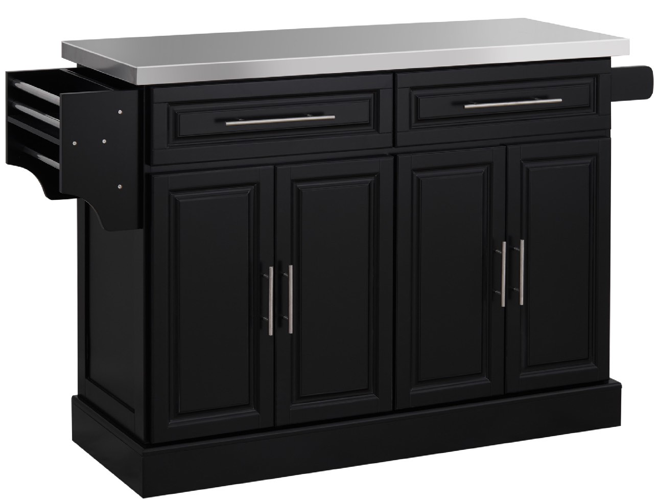 HOMCOM Rolling Island with Wheels for Kitchen, Portable Kitchen Island with Stainless Steel Top, Adjustable Shelves, 2 Drawers, Spice, Knife and Towel Rack, Black ( Incomplete Box 2 of 2 ONLY)