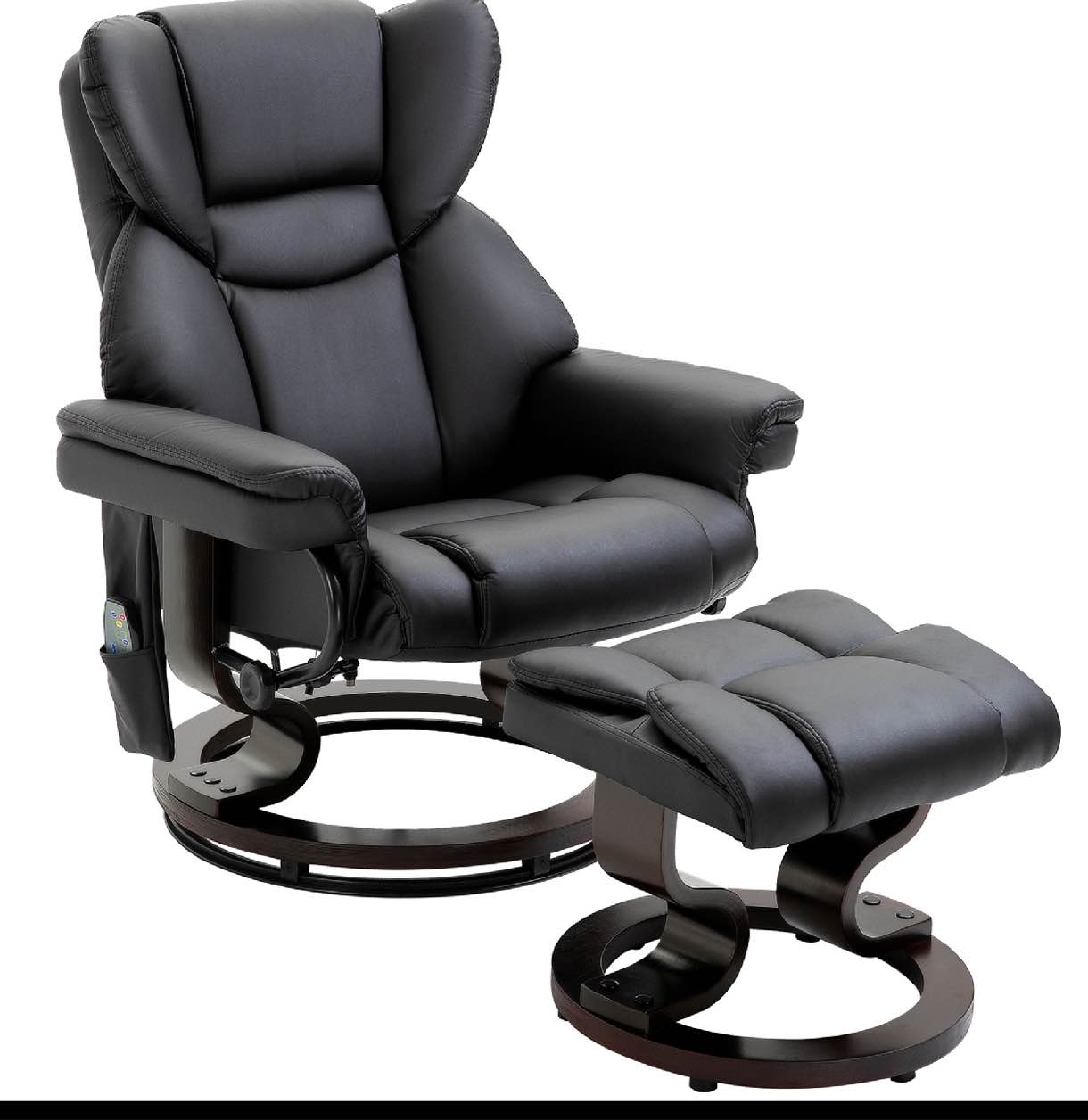 HOMCOM Massage Recliner Chair with Ottoman Footrest, 10 Vibration Points, 360° Swivel Reclining Chair, Faux Leather Living Room Chair with Side Pocket and Remote Control, Black