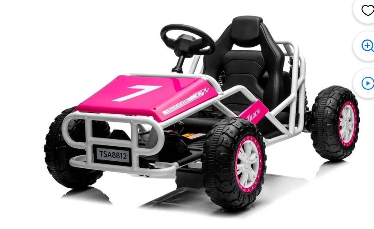 Track 7 24V Electric Go Kart, Racing Go Kart, Independent Electronic Brake Foot Pedal, Durable Full Steel Frame, 4 mph Max Speed Electric Go Kart, 24V Outdoor Ride On Car for Kids Age 6+, Pink ( It Turns on But Won't Move)