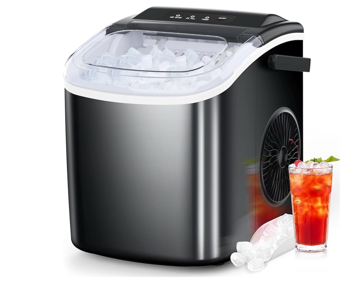 COWSAR Ice Maker Countertop, Portable Ice Machine with Self-Cleaning, 26.5lbs/24Hrs, 9 Bullet Ice Cubes in 6 Mins, Ice Basket and Scoop, Ideal for Home, Kitchen, Bar, Camping