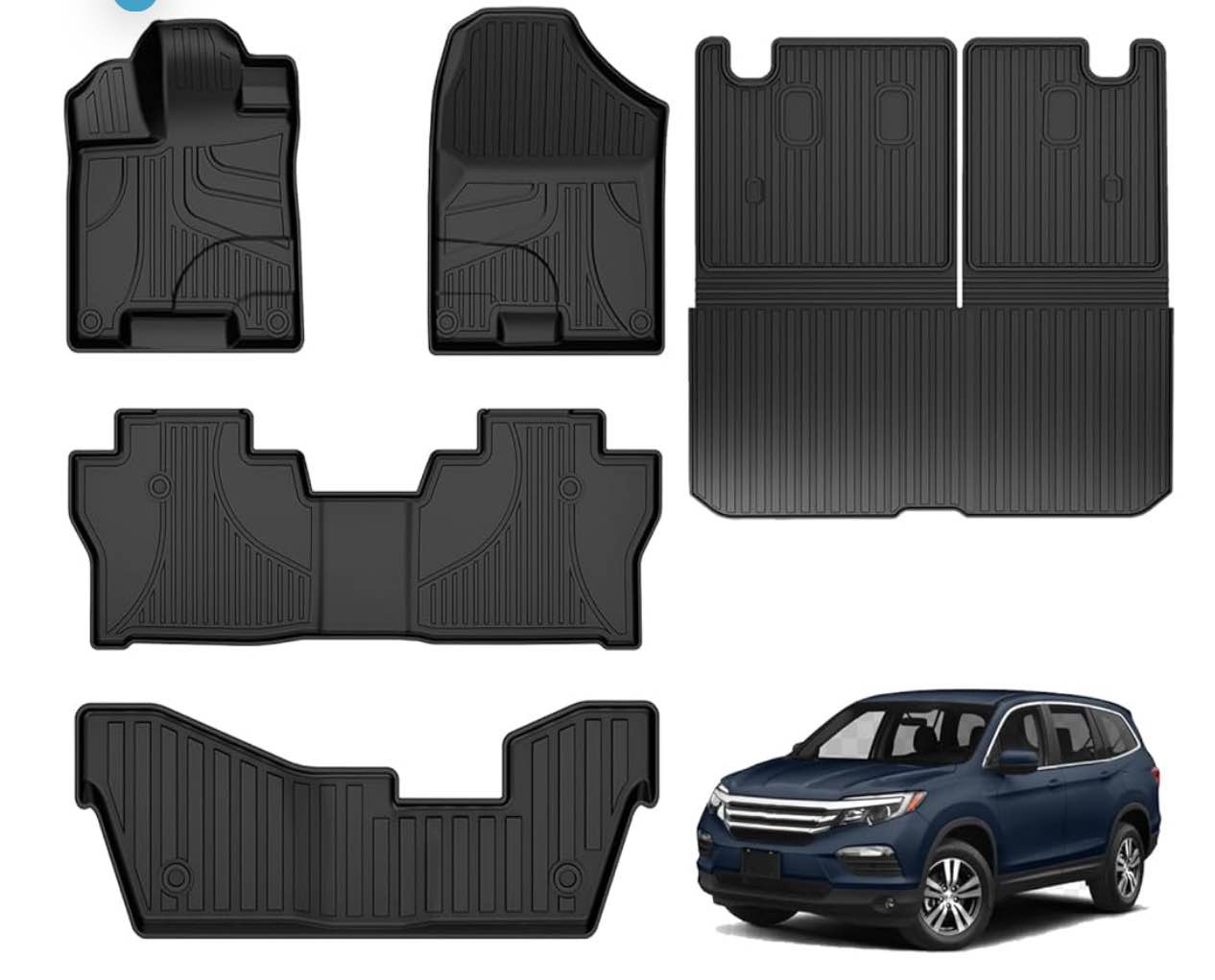 AOMSAZTO Floor Mats Compatible with 2016-2022 Honda Pilot 8 Seats Cargo Mat with Backrest Mat (No Elite Model) Replacement Pilot Accessories Cargo Liner (Trunk Mat with Backrest Mat + Floor Mats)