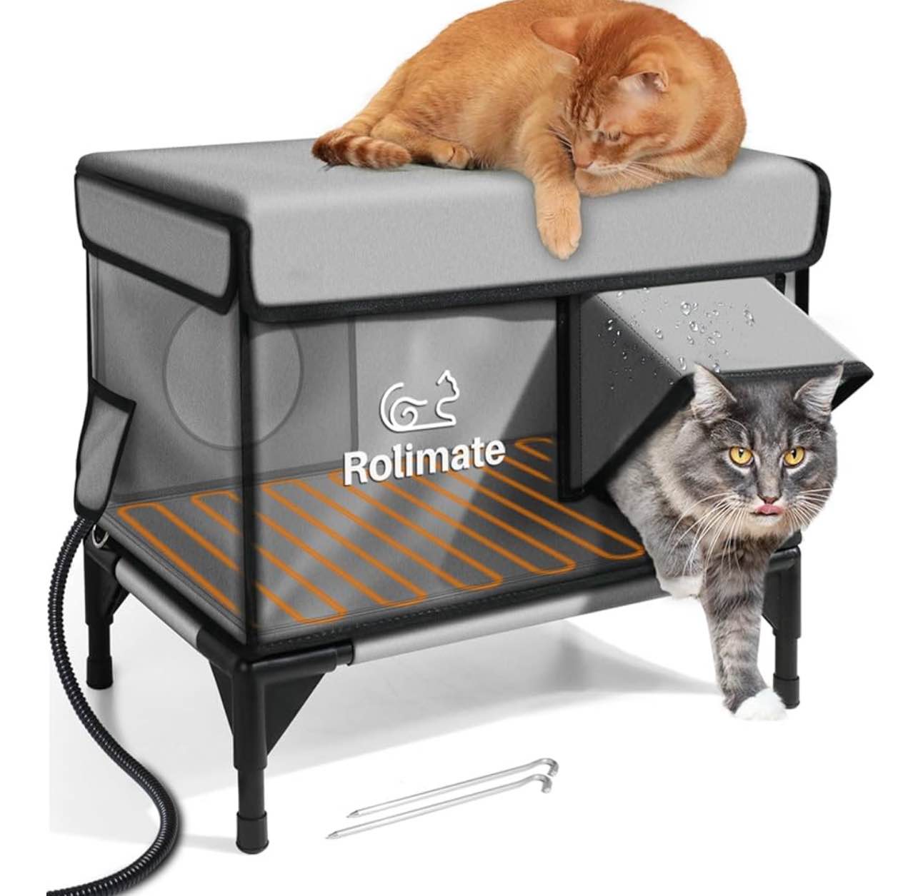 Heated Cat House for Outside, Weatherproof Cat House for Outdoor Cats with Awning, Insulated Outdoor Cat House with Heating Pad, Elevated Feral Cat Shelter for Strays ( USED)