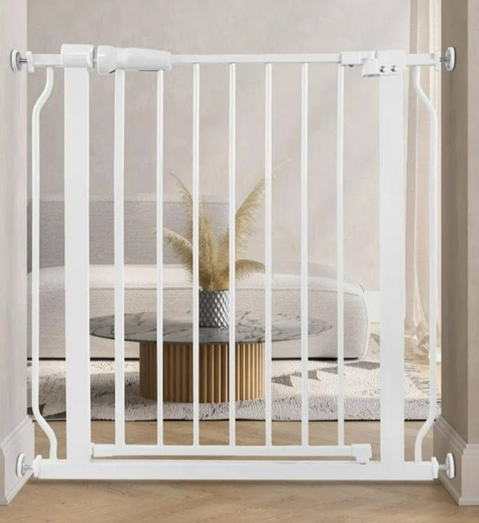 MYPET North States Paws Portable Pet Gate: 26-40" Wide. Pressure Mount. No Tools Needed. Made in USA. Dog Gate 23" Tall, Expandable, Durable Dog Gates for Doorways, Fieldstone Gray