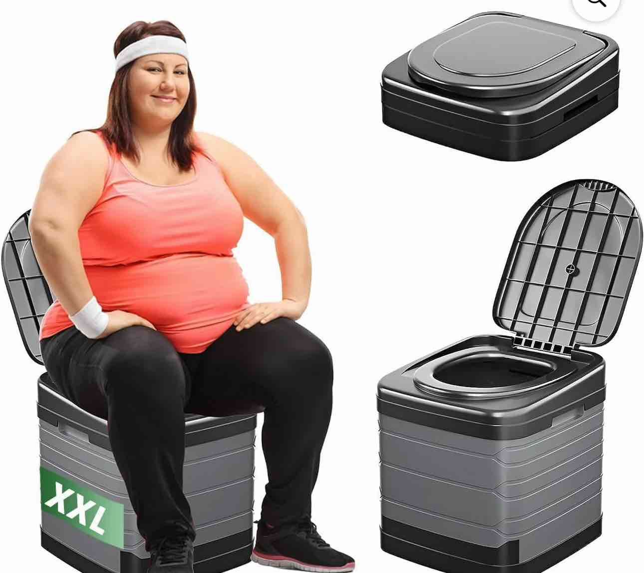 Upgrade XXL Portable Toilet for Adults Camping, 17.3x16.1x16.9 In-Large Portable Foldable Toilet with Lid, Perfect for Camping, Hiking, Fishing, Travel, Long Trips, Beach, RV, Outdoor ( USED)