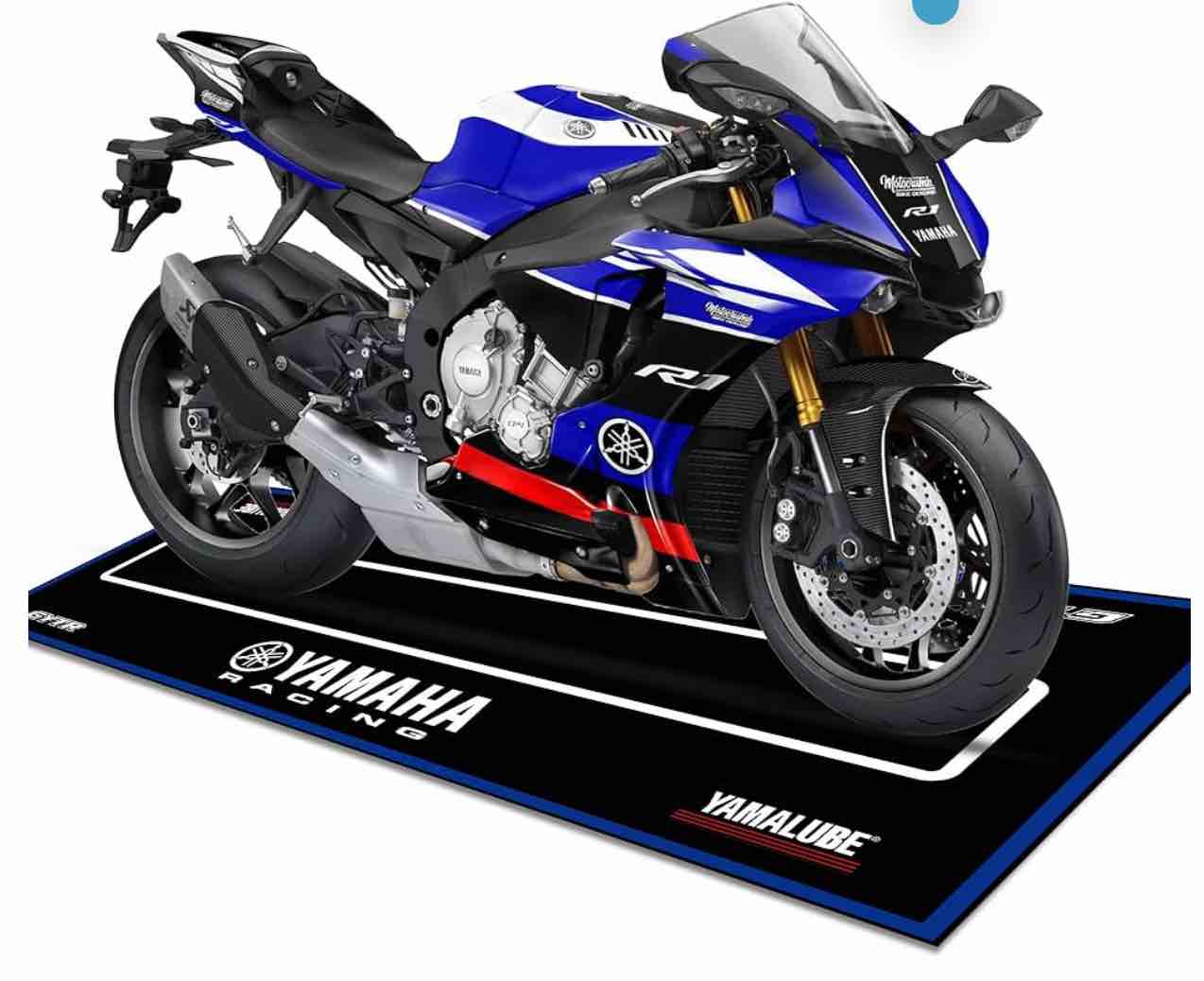 Motorcycle Mat for Garage 79x31 Inches Pit Garage Floor Mat Oil Absorbent Pad PVC Rubber Backing Layer Protects Floor from Spills, Drips, Splashes and Stains Washable - Yamaha Racing