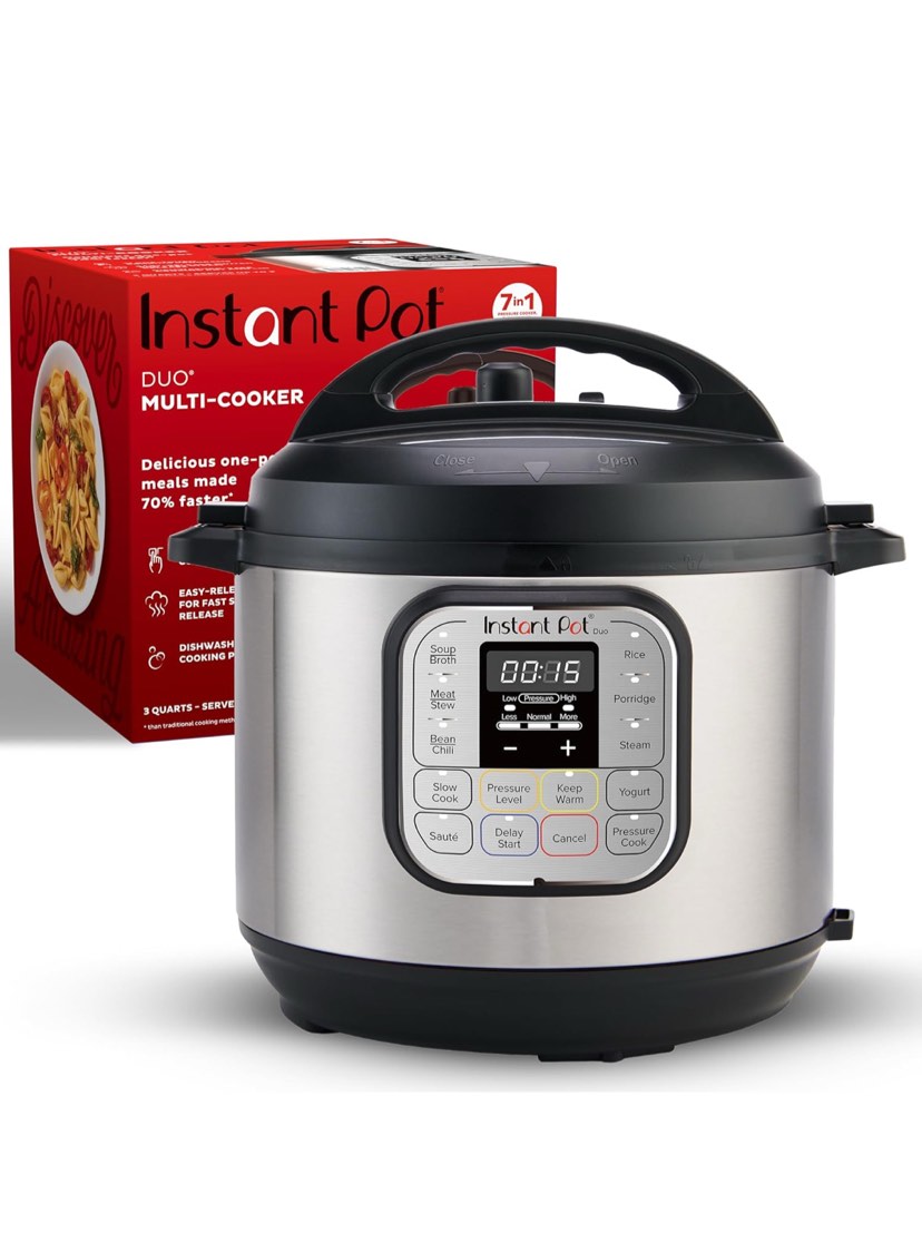Instant Pot Duo 7-in-1 Mini Electric Pressure Cooker, Slow Rice Cooker, Steamer, Sauté, Yogurt Maker, Warmer & Sterilizer, Includes Free App with over 1900 Recipes, Stainless Steel, 3 Quart