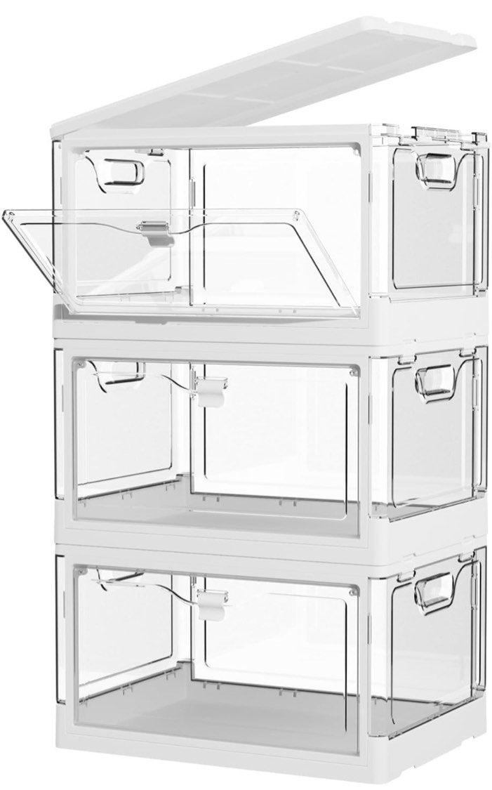 3Pack Stackable Clear Storage Bins with Side Cover, 6.5 Gal Storage Containers Organizer Boxes Plastic Storage Bins for Living Room, Kitchen, Dormitory and Office (3Pack)