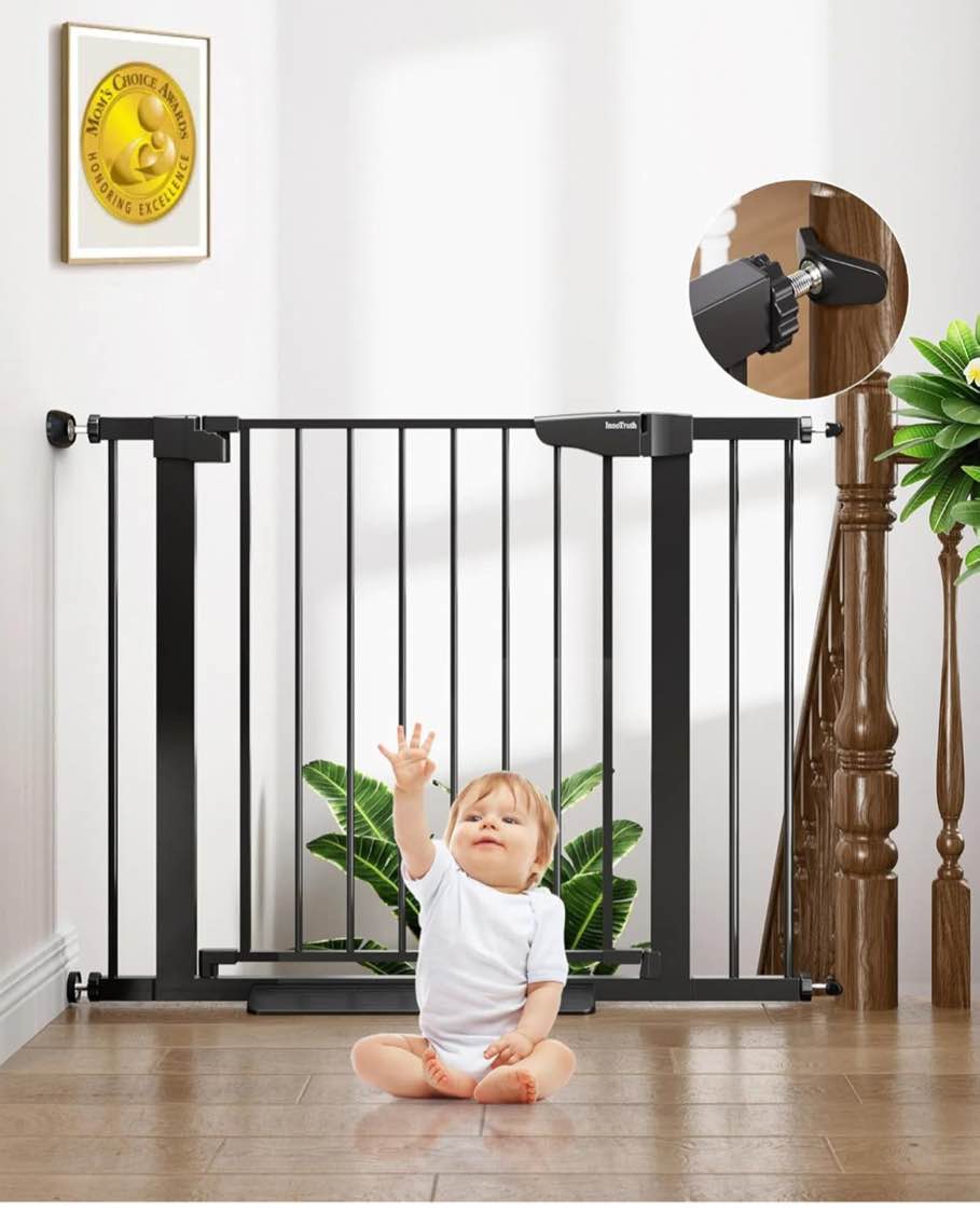 Cumbor 29.7"-40.6" Baby Gate for Stairs, Mom's Choice Awards Winner-Dog Gate for Doorways, Pressure Mounted Self Closing Pet Gates for Dogs Indoor, Durable Safety Child Gate with Easy Walk Thru Door