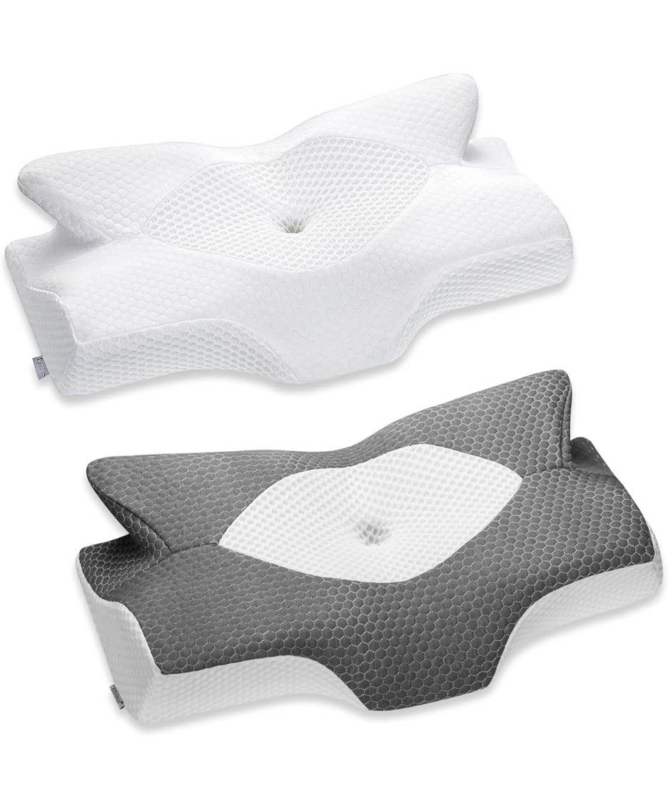 Elviros Cervical Neck Pillow for Sleeping, Side Sleeper Pillows for Adults, Memory Foam Neck Pillow, Orthopedic Pillows for Back and Stomach Sleepers, Removable and Washable Pillowcase