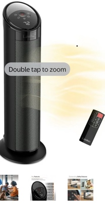 Lasko 22" Oscillating 3-Speed Remote Controlled Ceramic Tower Space Heater, Black, CT22495