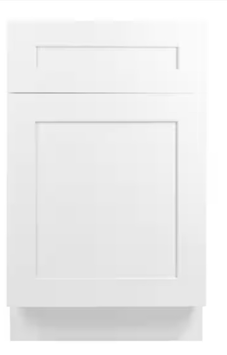 Ready to Assemble 21" W x 34.5" H x 25" D. Shaker Base Cabinet with 1 Door and 1 Drawer and 2 Bottom pull up shelves  in White
