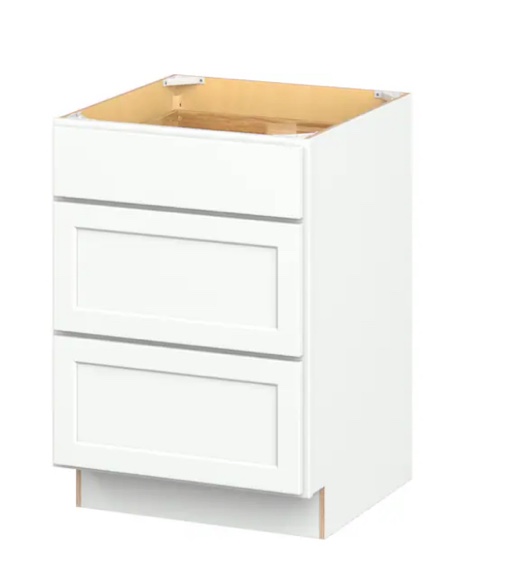 24" W x 34.5" H x 21" D Puré White 3-Drawer Base Ready to Assemble Cabinet ( BASE ONLY MISSING DRAWERS)