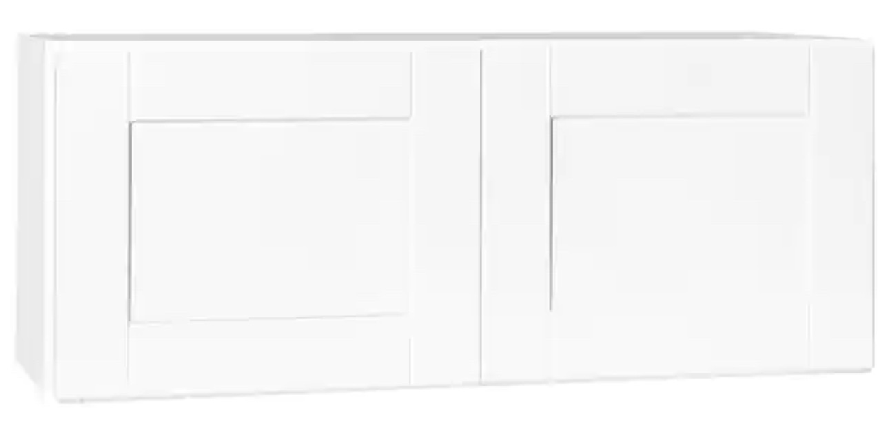 Shaker 36 in. W x 13 in. D x 15 in. H Assembled Wall Bridge Kitchen Cabinet in Satin White without Shelf
