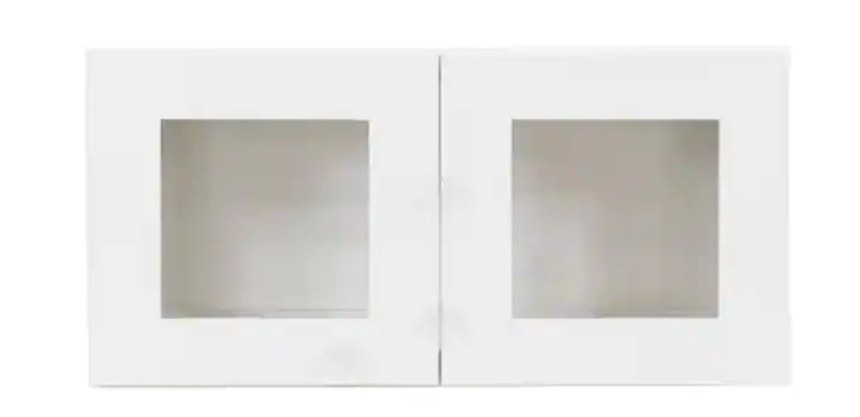 White Plywood Shaker Stock Assembled Wall Glass Door Kitchen Cabinet 36 in. W x 18 in. H x 13 in. D ( Glass Not Included)