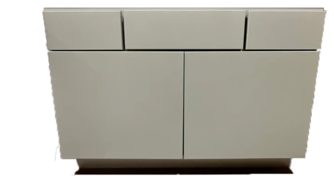 36" W x 34.5" H x 22" D Vanity Light gray Base cabinet ( Middle Fake Drawer Broken)