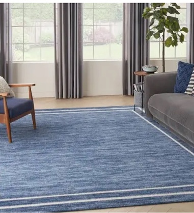 Nourison Essentials 96x120 Contemporary Indoor/Outdoor Rug in Navy Blue/Ivory