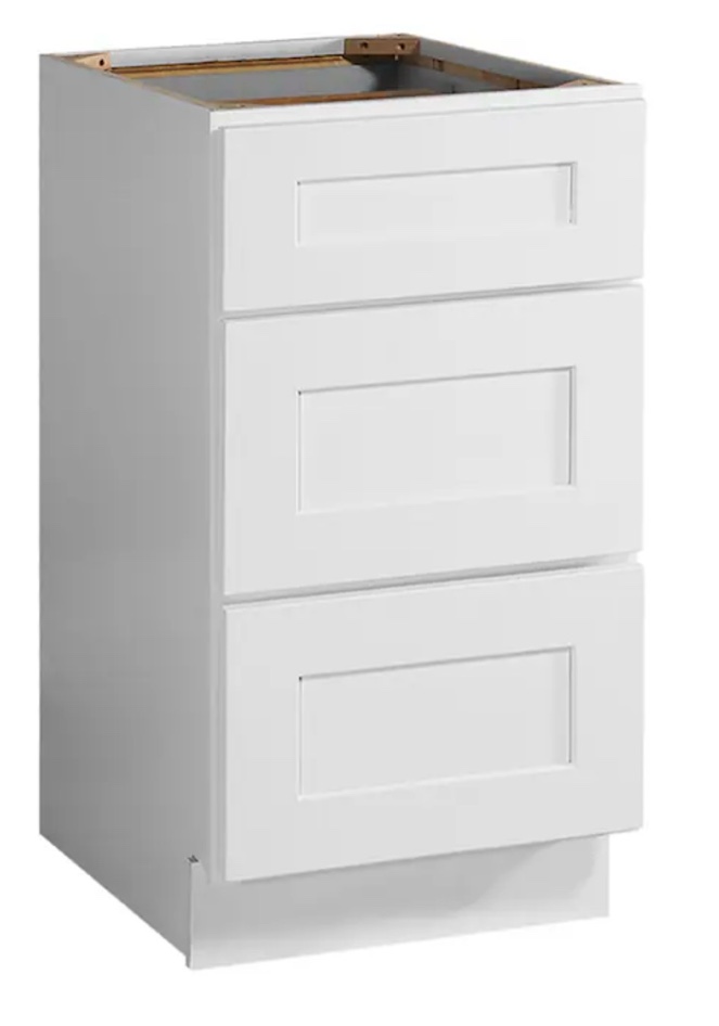 18" W x 24" D x 34 1/2" H White 3 Drawer Base Cabinet 
