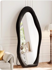 Full Length Mirror, 63"x24" Full Body Mirrors, Flannel Floor Mirrors with Stand, Irregular Wavy Mirror Hanging or Leaning Against Wall for Bedroom Living Room, Black Irregular-beige 63"L x 24"W
