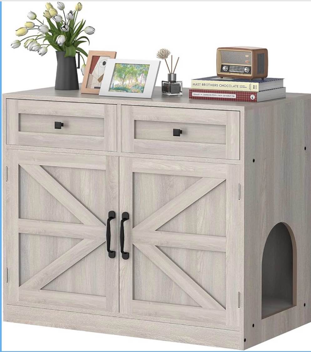 Cat Litter Box Enclosure Furniture Ultra-Large Wooden Hidden Litter Box,2-Door Storage Cabinet, 2 Dr