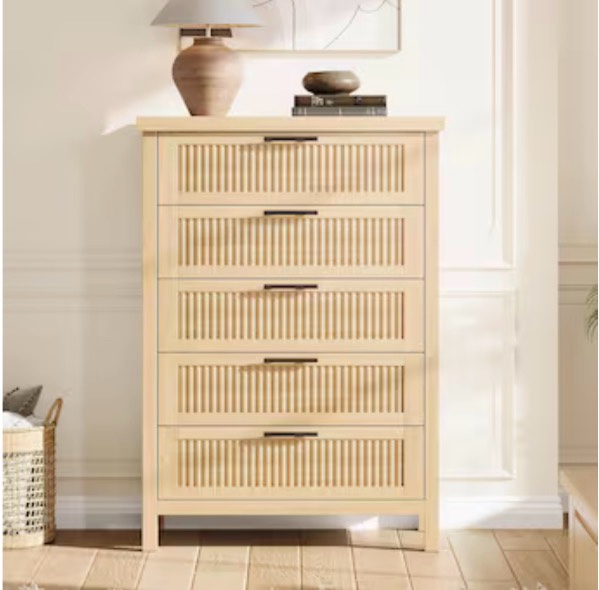 Garvee Fluted Dresser for Bedroom with 5 Drawers 42inch Tall Chest of Large Drawers 