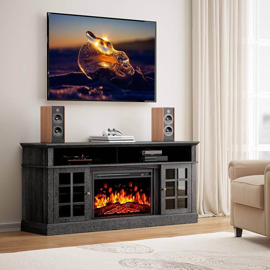 Pipishell Fireplace TV Stand with 23 inch Fireplace for up to 70 inch TVs, Electric Fireplace TV Stand Holds up to 200 lbs, Fireplace Entertainment Center TV Console Table with Open Shelves, PIWFS01B
