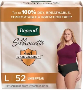 Depend Silhouette Adult Incontinence Underwear for Women L Black 52Ct
