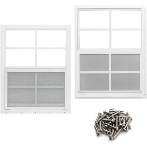 NeatiEase 2 Pack Shed Window, 24" x 36" Flush Mount Window with Tempered Glass and Fiberglass Screen for Shed, Chicken Coop, Playhouse, Household, Garage