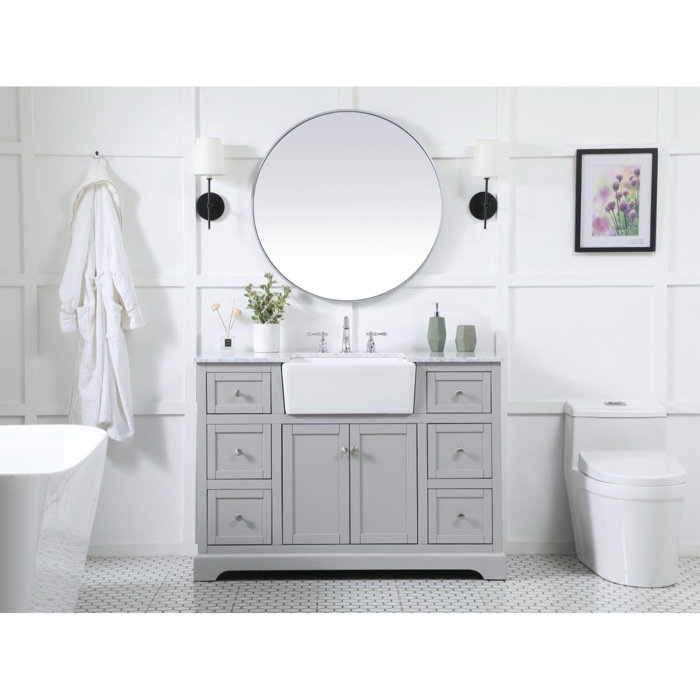 Miro 48'' Soft Close Single Bathroom Vanity with Marble Top. 6 Drawers, 1 Cabinet, Single Farmhouse Style Vanity Sink with Nickel Knobs, 34.75'' H X 48'' W X 22'' D
