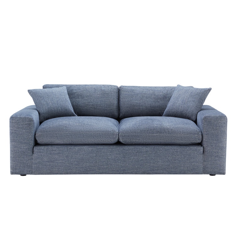 Asher 82'' Upholstered Sofa in Denim Style Blue Linen