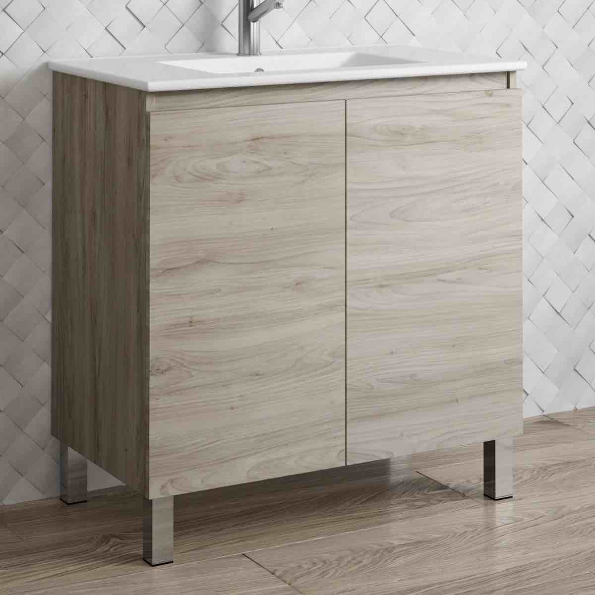 jasso 32'' single bathroom vanity, 2 doors, 1 shelf. sink top sold separately, right door needs upper hinge fixed otherwise brand new condition33'' h x 32'' w x 18.1'' d