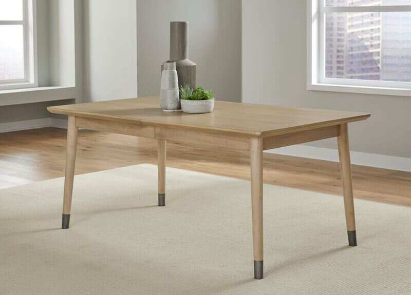 Franklin Extendable White Oak Dining Table in Au Natural, Seats 8, Leaf and Hardware Included, Simple Naturalist Dining Table, Long Rounded Wooden Legs with Metal Tips