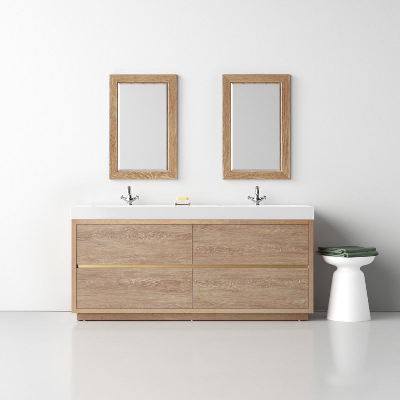 Beira Contemporary 71.7'' Double Bathroom Vanity in North American Oak, 4 Deep Drawers, Sink top sold separately. 33.9'' H X 71.7'' W X 19.7'' D