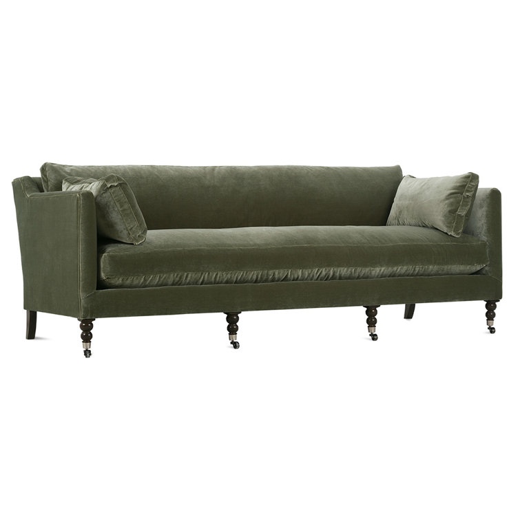 Hargrove Sage Green Sofa with Antique Style Wooden Carved Legs with Caster- 85" 81" W - 90" W | Kathy Kuo Home 