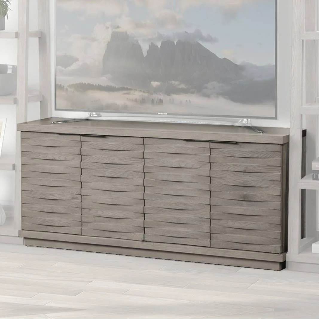 Parker House Pure Modern Geometric Style 63 in. Angled Door TV Console, Moonstone Oak TV Stand, 2 Cabinets with Shelf, Metal Handles, 24.0W x 76.0H x 14.0D