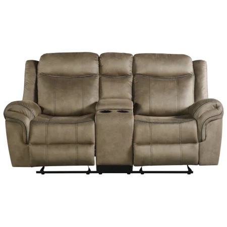 Tasso 76 in. Sand Brown Solid Motion Soft Fabric Loveseat with Console (Seats 2)