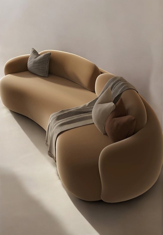 Eloquence By Maison Modern Minimalist Style Brown 2 Seater Curved Cloud Sofa, Soft Brown Fabric with Deep Cushioning