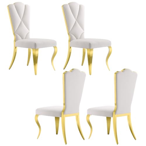 Anewsun Chic White Velvet Upholstered Dining Room Chairs with Shell-Shaped Backrest & Gold Polished Legs, Set of 6