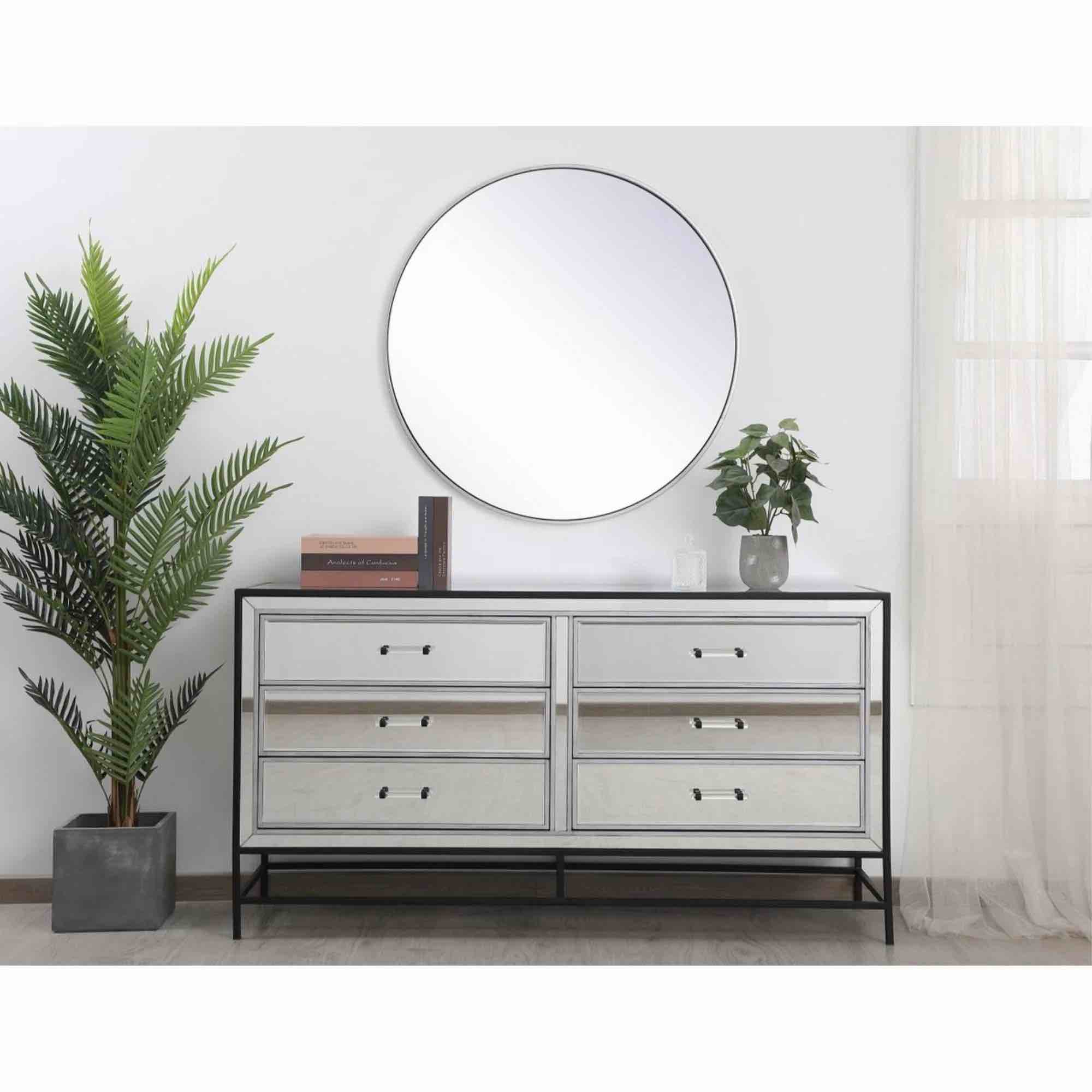 Elegant 60 in. Mirrored 6 Drawer Dresser with Modern Sleek Aluminum Frame, Acrylic Handles, 60” W x 18” D x 32” H. 1 Handle missing otherwise no damage