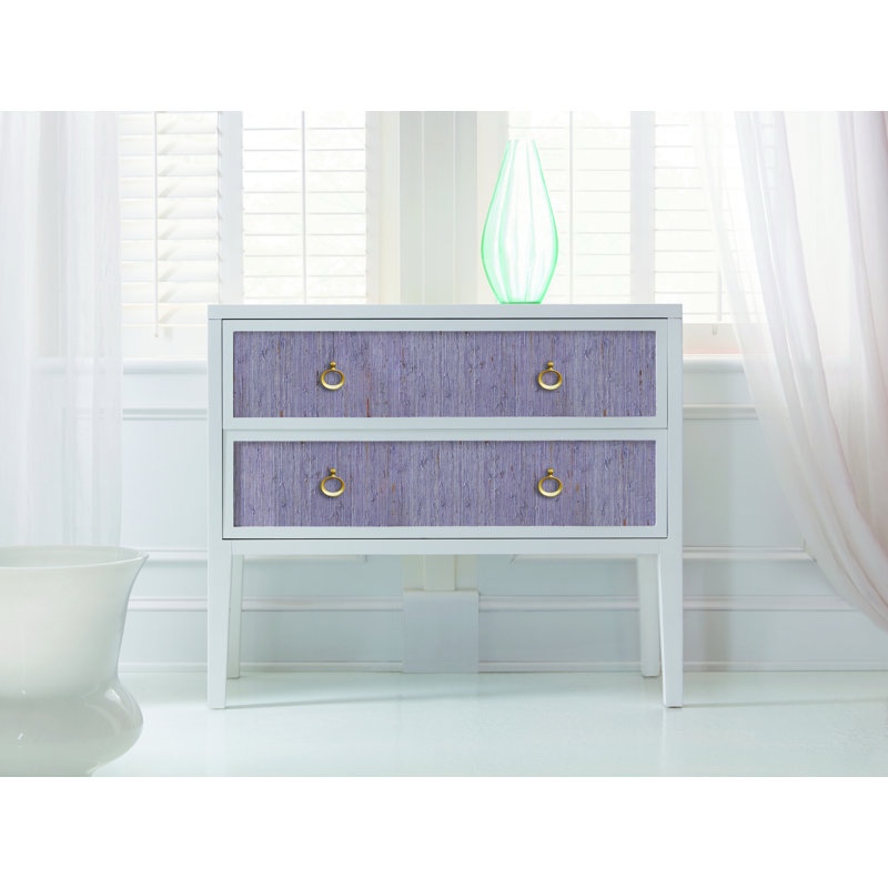 Costa White Painted Mahogany Accent Table, 2 Drawer Side Table with Gold Handles and Colorfully Painted Textured Door Fronts, 34'' H X 40'' W X 18'' D