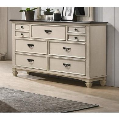 Mark Sawyer Antique Style 8 Drawer Dresser in Beige with Iron Handles, 36.4" H x 60" W x 17.4" D