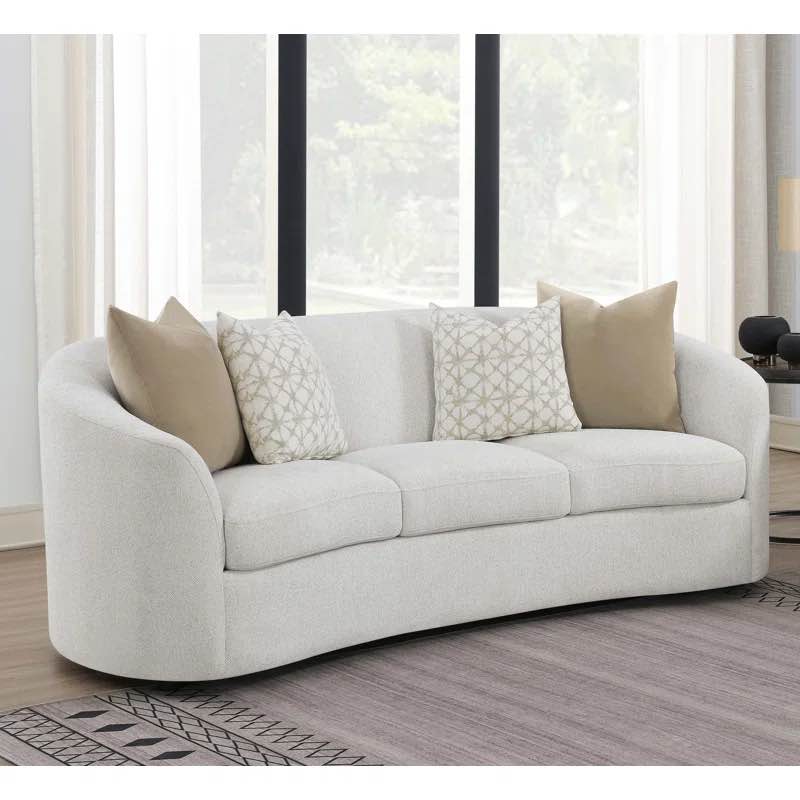 Coaster Home Furnishings 82” Rainn Modern Style Boucle 3 Seat Sofa with Decorative Pillows