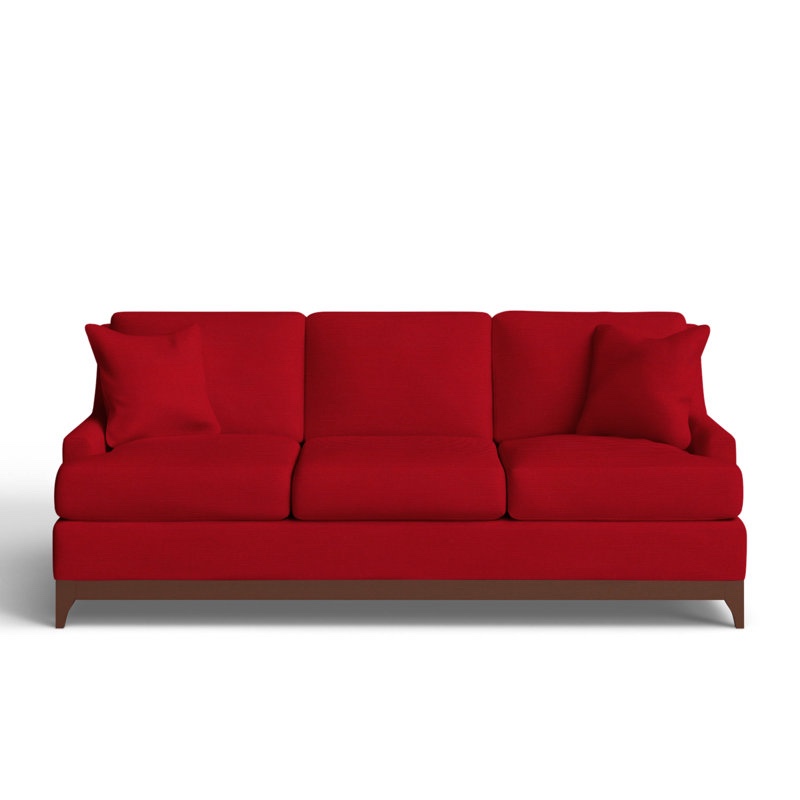 Madelyn 87'' Classic Upholstered Linen Sofa in Cherry Red with Light Solid Wood Trim and 2 Accent Pillows