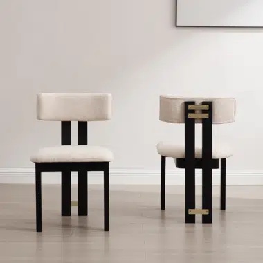 Orren Ellis 17.72'' H Upholstered Ivy Linen Dining Chairs with Modern Metal Frame, Gold Accents on Backing